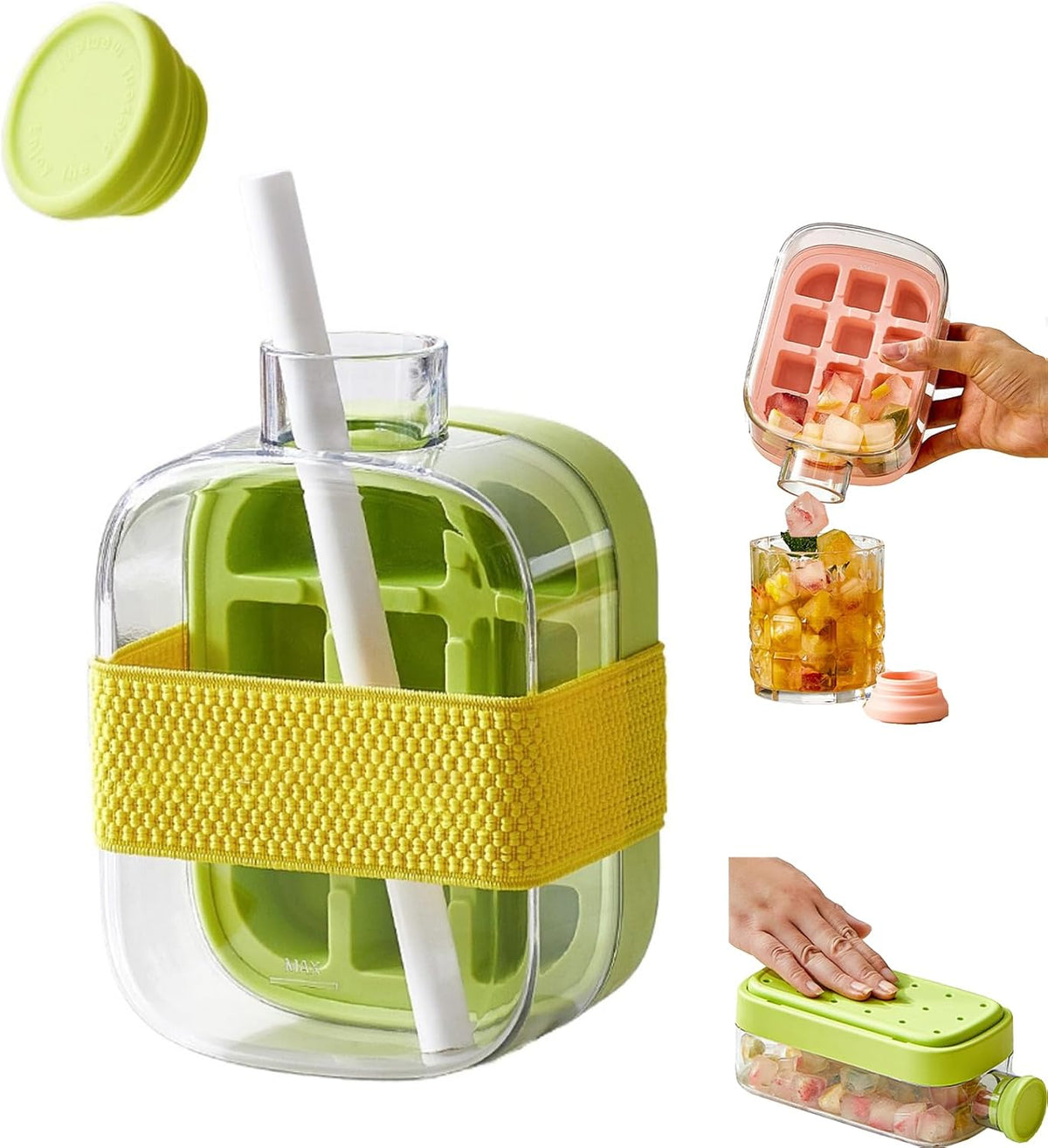 2-in-1 Press Release Ice Cube Bottle With Straw